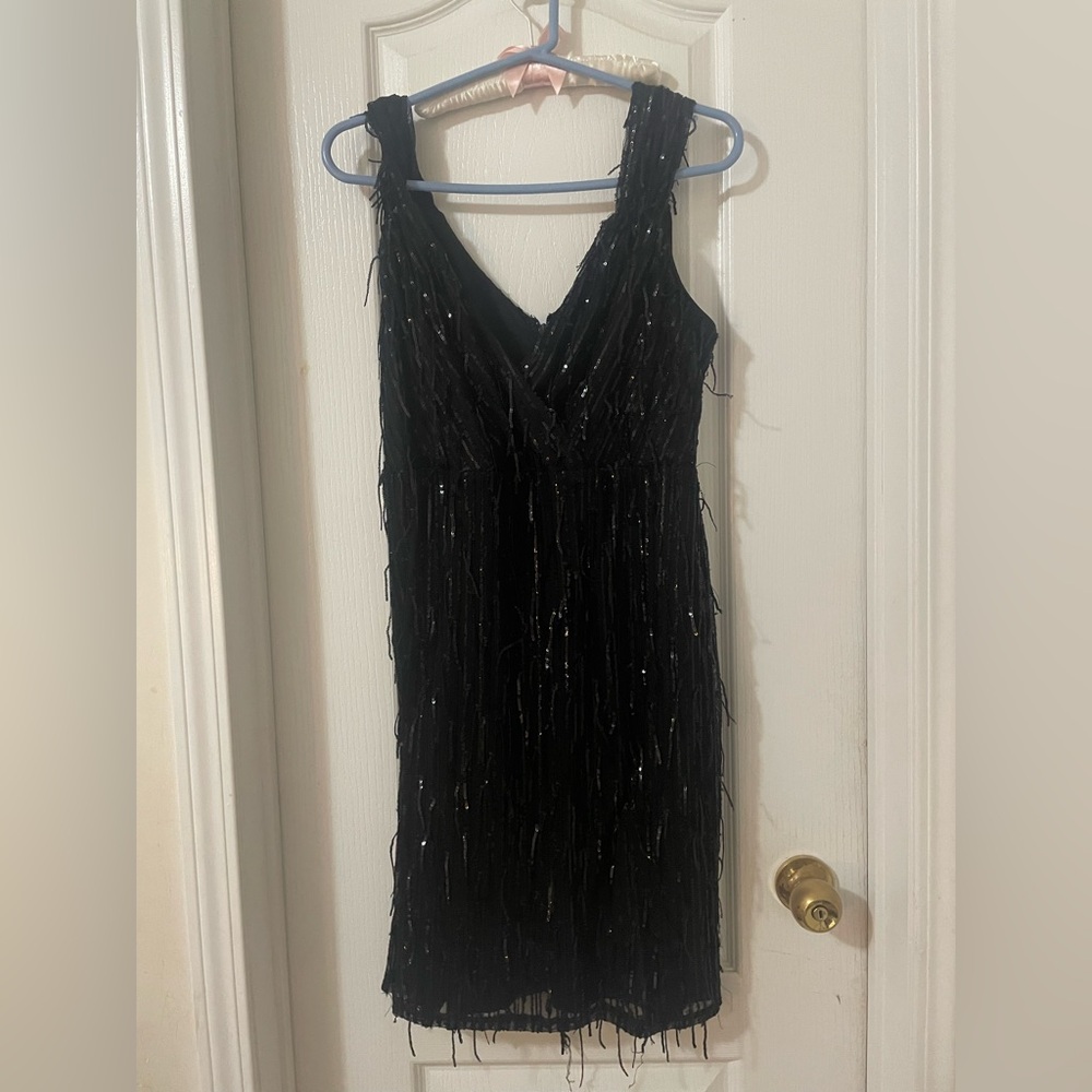 Le Chateau Black Fringe Mini Dress